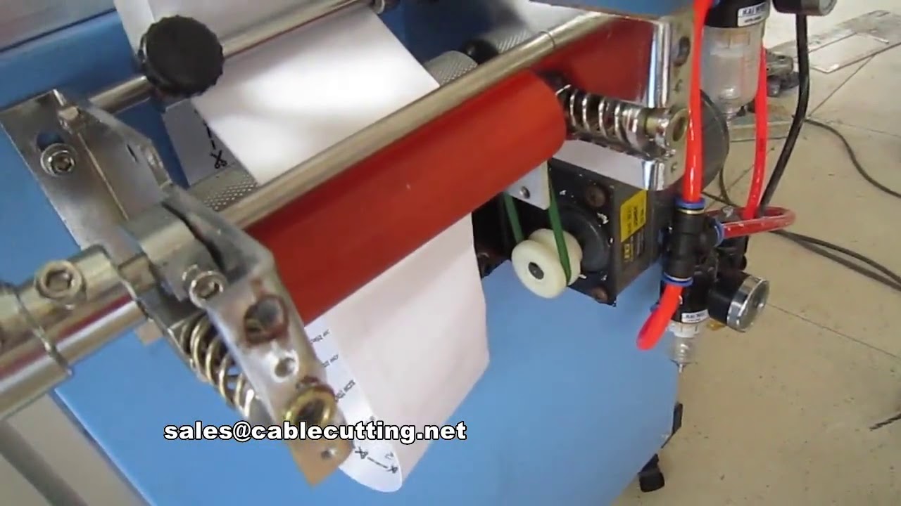 ultrasonic white Satin textil label cutting machine, for woven labels and TTR printers logo